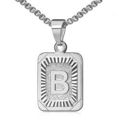 JewelryWe Schmuck Buchstaben Halskette A-Z mit Edelstahl Rechteck Tag Anhänger & Weizenkette Gold Silber für Herren Damen Geschenk Silber-b