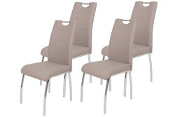 4er Set Esszimmerstuhl Susi, Bezug Kunstleder Cappuccino, Griffmulde, Metallgestell Chrom, 43 x 61 x 98 cm 4er Set Cappuccino