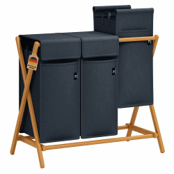 AdelDream Wäschekorb 3 Fächer 150L Bambus Wäschesammler Wäsche Sortiersystem X-förmige Wäschebox laundry baskets Wäschesortierer 150l Grau