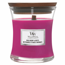 WoodWick Mini-Duftkerze im Sanduhrglas mit knisterndem Docht | Wild Berry & Beets | Brenndauer bis zu 20 Stunden
