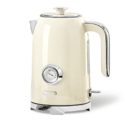 Wiltal Wasserkocher [1,7L, 2200W], Retro Creme, Edelstahl, Toaster Wasserkocher set Retro (Wassertemperaturanzeige im Retrodesign, außenliegende Wasserstandsanzeige) Vintage Teekocher… Vintage Creme