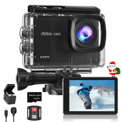 Camlance Action Cam Wasserdicht 4K60FPS mit 64GB Karte,131FT Unterwasserkamera 8X Zoom,WiFi Helmkamera 48MP, Stabilisierte Actionkameras mit Fernbedienung,2 * 1350 Batterien Cam-A16