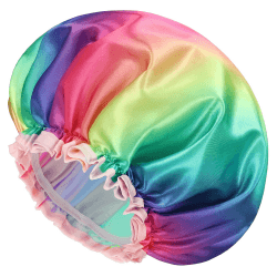mikimini Duschhaube für Damen und Mädchen, 2 Stück, wasserdicht, wiederverwendbar, waschbar, weiches PVC-Futter, Badekappen für Kinder, modische mittelgroße Duschhauben in Regenbogenfarben Medium (Pack of 2) Regenbogen