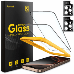 Lamicall für iPhone 16 Pro für Panzerglas, [4 Stück] 9H Schutzfolie - 2x Kratzfest Displayschutz und 2x Kameraschutz, Anti-Fingerprint Folie mit Montagerahmen, Panzerfolie für iPhone 16 Pro iPhone 16 Pro mit Kameraschutz