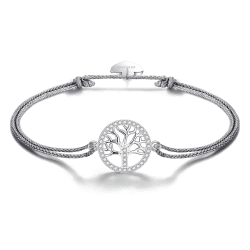 VIWIND Armband Damen 925 Sterling Silber Lebensbaum Armbänder Baum des Lebens Armreif für Frauen und Mädchen 24cm Einstellbar Handgewebtes Armkette mit Geschenkbox grau