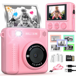 TERRAMUS Kinderkamera Sofortbildkamera, Digitalkamera für Kinder mit Druckpapier,32G Karte & 5 Fotorahmen, 1080P 2,4 Zoll Bildschirm Sofortbildkamera Kinder VideoKamera Geschenk für Kinder 3-14 Jahren