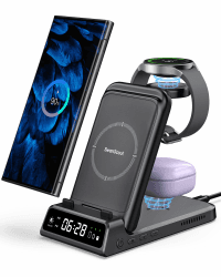 SwanScout Induktive Ladestation für Samsung S24 Ultra, SwanScout 703S, 3 in 1 Wireless Charger für Samsung S24/S23/Flip/Fold, Kabelloses Ladegerät für Galaxy Watch Ultra/7/6/5 & Buds 3 (No Adapter)