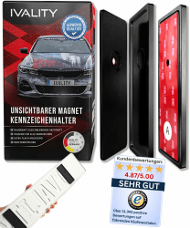 IVALITY Magnetischer Kennzeichen-Halter - Rahmenlose Nummernschild-Halterung für 1X Alu-Kennzeichen - Wechselkennzeichen Österreich - Magnet Auto-Zubehör schwarz Für 1x ALU Kennzeichen