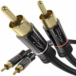 KabelDirekt – 2 m Cinch Kabel, Stereo Audio Kabel 2 x 2 Cinch besonders bruchfest & brillante Tonqualität (Koaxialkabel, RCA-Kabel, Subwoofer/Verstärker/HiFi & Heimkino/Blu-ray, analog & digital) 2m Schwarz