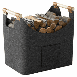 Holzkorb für Kaminholz-XXL Brennholzkorb aus extra dickem Filz mit verstärkten Holzgriffen, großer Kaminholzkorb für Holz, Zeitung oder Brennholz