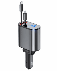 Aimtel Einziehbares Auto Ladegerät Zigarettenanzünder USB C KFZ Ladegerät Handy Ladegerät Auto Kompatibel mit iPhone Autoladegerät iPhone16/16 Pro Max/15/14/13/AirPods/Galaxy S24/S23/Google Pixel9/8 Kabel für Apple + Typ-C-Anschluss