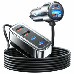 AINOPE 90W USB C Auto-Ladegerät mit 6 Anschlüssen,kfz Super Mini Ganzmetall Schnellladung with 5FT Kabel mit iPhone 15/14/13 Pro Max, Samsung
