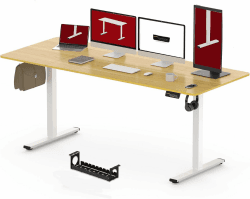 SANODESK Höhenverstellbarer Schreibtisch 180 x 80 cm Schreibtisch Höhenverstellbar Elektrisch Ergonomischer Steh-Sitz Tisch Computertisch für Heimbüro Homeoffice(ahorn) 180 x 80 cm Weiß+ahorn