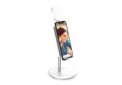 digipower Shine Smartphone-Ständer mit 3" Ringlicht, höhenverstellbare Tisch Handy-Halterung, Multi-Winkel, für Videocalls am Arbeitsplatz und Home Schooling, weiß, DP-WSH-PH3 weiß 3" Ringlicht Ständer