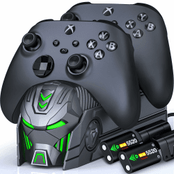 GAMSINGY Xbox Controller Akku Ladestation für Xbox One/Xbox Series X&S Controller, 2x5520 mWh (2x2300 mAh) Xbox Controller Akku Ladestation kompatibel mit Xbox One S/X/Elite,Xbox Series X/S Controller Grau