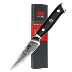 SHAN ZU Damastmesser Gemüsemesser Schälmesser Obstmesser aus 67 Schichten Damast Küchenmesser Klein Profi Messer mit Ergonomischer G10 Griff Damast Obstmesser 9,5cm