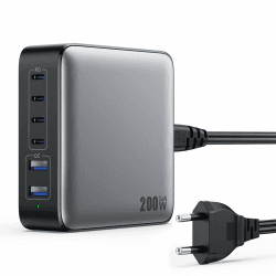 200W USB C Ladegerät Mehrfach, 6-Port GaN III Tech USB C Netzteil PD+QC Schnellladegerät mit 4 USB-C und 2 USB-A, 65W Laptop-Ladegerät Schnelles Laden Adapter für MacBook/iPad/iPhone 16/15/Samsung usw A-Schwarz