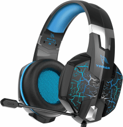 YINSAN Gaming Headset für PS4 PC PS5 Xbox One Switch, PS4 Headset mit Kabel Xbox Headset mit Mikrofon, Noise Cancelling PS5 Headset Gaming mit LED Xbox Series X S Headsets Blau