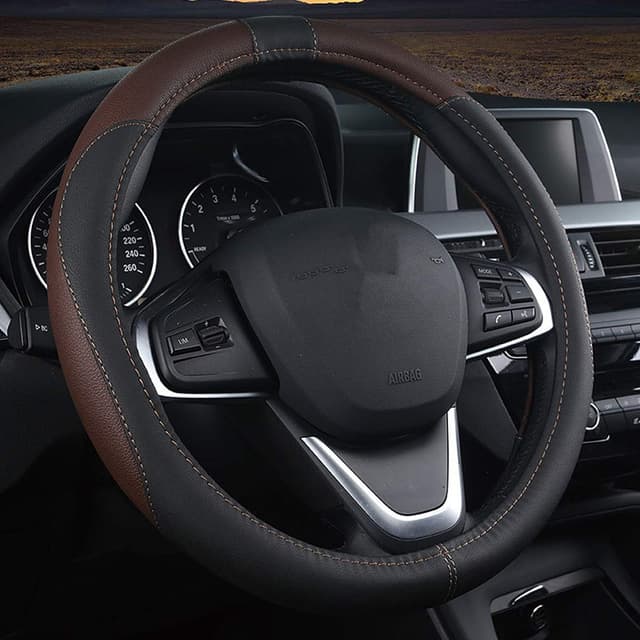 Coofig Auto Lenkradbezug aus Microfiber Leder, Langlebig, A Atmungsaktiv, Passend für die Meisten Autos, Warm im Winter, Universal Größe Lenkradhüllen 38cm (15 Zoll) 1 Schwarzer Kaffee