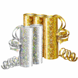Silvester Deko 2025 – Luftschlangen Metallic Gold & Silber, Party Deko - 5 Rollen mit 18 Glitzernden Luftschlangen für Geburtstag –5STK– Gold Silber
