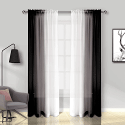 Melodieux Moderne Fensterpaneele mit Farbverlauf, einfach aufzuhängen, halbtransparent, leichte Vorhänge für Tür, Schlafzimmer, Schlafzimmer (142,2 x 243,8 cm, 2 Stoffbahnen) H244 x B140 cm (2er Pack) Schwarz / Weiß