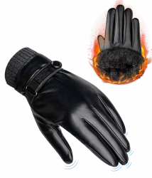 CAOZITOU Handschuhe Herren Winter, PU-Lederhandschuhe Thermo Warme Fleece, Winterhandschuhe Winddicht Wasserdichte Gefütterte Touchscreen für Outdoor Fahren