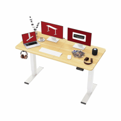 SANODESK Höhenverstellbarer Schreibtisch 120 x 60 cm Schreibtisch Höhenverstellbar Elektrisch Ergonomischer Steh-Sitz Tisch Computertisch für Heimbüro Homeoffice(ahorn) 120 x 60 cm Weiß+ahorn