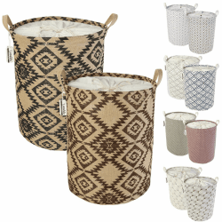 LessMo Kordelzug Wäschekorb Aufbewahrungssortierer, zusammenklappbare Pop-Up-Wäschekörbe, wasserdichtes rundes Baumwollleinen, [2 STÜCKE, verdickt 19,7 "/ groß] Kaleidoskop Verdickte 19.7" / groß