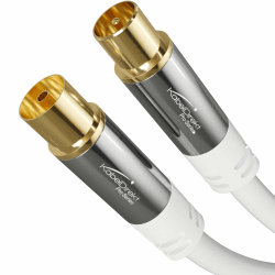 KabelDirekt – 4K Antennenkabel, Koaxialkabel, TV Kabel weiß – 5 m – Fernsehkabel mit bruchfestem Metallstecker für digitales & analoges Fernsehen (Antennenstecker auf Buchse für DVB-C/DVB-T/DVB-S) 5m Weiß