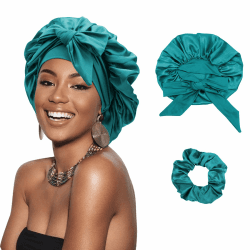 DRESHOW Satin Zopfhaube für Damen Seidenhaube zum Schlafen Schlafmütze mit Elastischem Band Nachtmütze für Lange Lockiges Haar Locs 1 Pc Sleep Cap: 10-green