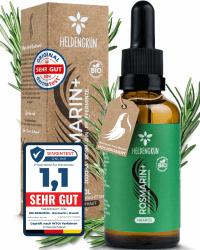 Heldengrün® BIO Rosmarin+ Haaröl [HOCHDOSIERT] Stimuliert Haarwachstum - Haaröl bei Haarausfall mit echtem Bio Jojoba- & Rosmarinöl, Rosmarinöl Haare - Ätherische Ölmischung 50 ml (1er Pack) Rosmarin+