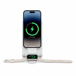 OtterBox 2-in-1 Folding PowerBank, Schnelles Laden, 10,000 mAh externer Akku mit MagSAfe und USB-C Ausgangsleistung, Status LED, Schlankes, Robustes Design für iPhone und Apple Watch, Weiß
