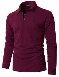 KUNJLELP Poloshirt Herren Langarm, T Shirts Männer, Hemd Herren Giraffe Stickerei T-Shirt Golf Sports Polo 3XL Rot