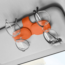 MainPi Doppelschichtiger Brillenhalter für Auto Sonnenblende,Magnetischer Leder-Brillenaufhänger Clip,Auto Sonnenbrillenhalter,Sonnenbrillen Halterung für Auto Visier Zubehör (Orangenfarbig)