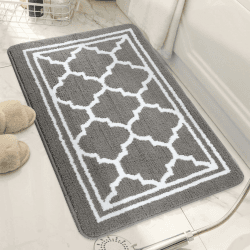 Bazasa Badezimmerteppich maschinenwaschbar Badmatte rutschfeste Badteppich Weiche Mikrofaser Wasserabsorbierend Badvorleger Teppich für Badzimmmer Dusche Badewanne und Toilette 50×80cm Grau Hellgraue und Weiße Rautenförmige Badematte