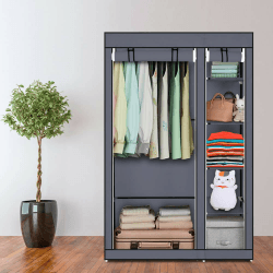 LEADZM Kleiderschrank, Faltschrank Stoffschrank Faltbare Garderobe Canvas mit Reißverschluss, Fächern, für Schlafzimmer, Wohnzimmer (Grau, 110 x 45 x 175 cm) 110 x 45 x 175 cm Grau