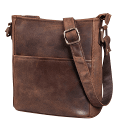 LEABAGS Leder Handtasche Damen I Premium Echtleder Umhängetasche I Schultertasche I Damentasche I Tragetasche für Arbeit Uni Schule Freizeit L Nut