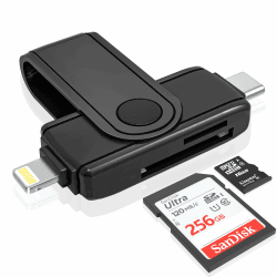 SD Kartenleser, Lightning/USB C SD Card Reader Highspeed für SD/MicroSD/TF/SDHC/SDXC/MMC, Micro SD Adapter für iPhone 16/15/iPad/MacBook, Kompatibel mit Android/Mac OS usw(2 Karten gleichzeitig lesen)