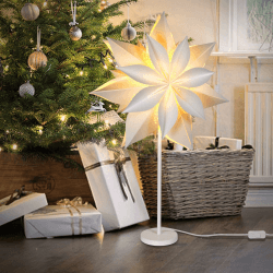 EANLOLY 45cm Stehender Weihnachtsstern Beleuchtet - LED Papierstern Weihnachten Tischlampe für Weihnachtsdeko Innen Fenster， Leuchtsterne Deko, Weihnachtsbeleuchtung Lichterkette Weiß1 45CM