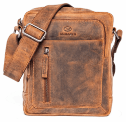 ALMADIH Leder Umhängetasche FINN Premium Rindsleder – Kompakte Messenger Schultertasche Freizeittasche City Bag Tablet Ledertasche kleine Herren Damen Unisex Tasche vintage Finn Vintage
