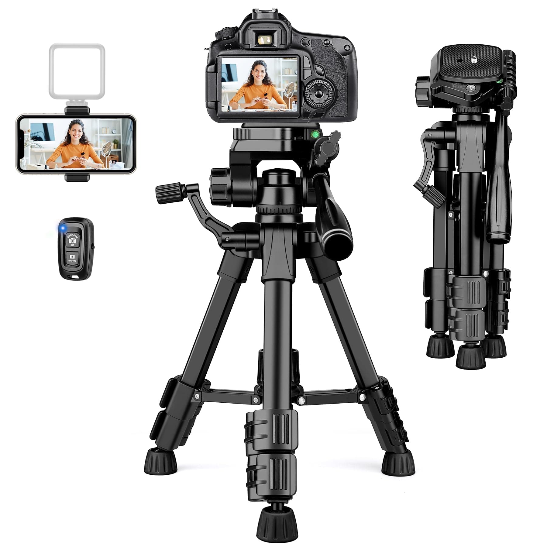 JOILCAN Mini Stativ 63.5cm, Aluminium Kamera Stativ für Cannon/Sony/DSLR Kamera/Video Camcorder/Projektoren, Leichtes Tischstativ Dreibein Stativ für Smartphone mit Handyhalterung & Fernauslöser