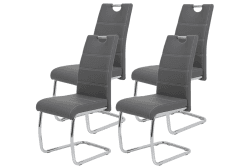 Apollo 4er Set Schwingstuhl, Küchenstuhl Flora, Kunstleder Grau, Griffmulde, Metallgestell verchromt, 42x57x98 cm Grau 4er Set