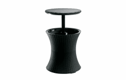 Keter Pacific Cool Bar, 3-in-1 Cocktailtisch, Couchtisch und Outdoor Eiskühler in Rattanoptik, UV-geschützt und wetterfest, anthrazit, Kühlbox 30l Volumen