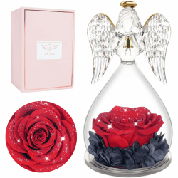 Miofula Ewige Rose Engel Figur Geschenke für für Frauen, Geburtstagsgeschenk für Mama, Ewige blume Engel Glaskuppel, Echte Rose Geschenke für Mutter Oma Freundin zum Weihnachten Valentinstag Muttertag Himmel Rot