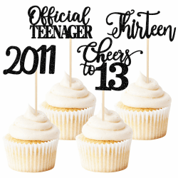 24 Stück 13. Geburtstag Cupcake Toppers Dreizehn seit 2011 Offizielle Teenager 13 Cupcake Picks Hallo 13 Jahre Geburtstagskuchen Dekorationen für alles Gute zum 13. Geburtstag Jubiläum Party Schwarz 13th Schwarz