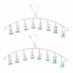 Qinglele 2pcs Edelstahl Trocknen Rack, Drip Kleiderbügel, Sockenaufhänger,mit 8 Wäscheklammern für Socken, Handschuhe, BH, Schals, Schnell Entfernen Kleidung vom Kleiderbügel, Winddicht, Grün