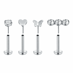 LAURITAMI Nasenpiercing Stecker Gewindelos 18G 20G Push in Nasenstecker Gerade Edelstahl Nostril Piercing 6mm 8mm 4stk 18g 8mm Silber