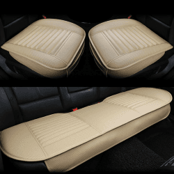 HONCENMAX Auto Sitzauflage Sitzkissen Universal Sitzauflagen Autositzbezüge - BambusKohle PU Leder - [Ohne Rückenlehne] 2+1 Vorder und Rücksitzbezüge Beige 2 + 1 Sitzbezüge vorne und hinten