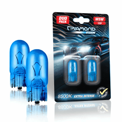 Diamond Vision 2x W5W T10 12V 5W | Xenon Look | Halogen KFZ Autolampen | 8500K Super Ultra White | extrem langlebig | 2er SET | E-Prüfzeichen | w09-44-89/XY W5W - 2 Stück