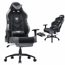 COLAMY Gaming Stuhl mit Fußstütze 350lbs-Computer Gamer PC Stuhl, Ergonomisch Hohe Rückenlehne mit Breitem Sitz, Verstellbare Rückenlehne, 3D Armlehnen, Kopfstütze und Lordosenstütze, Grau Grau Modern